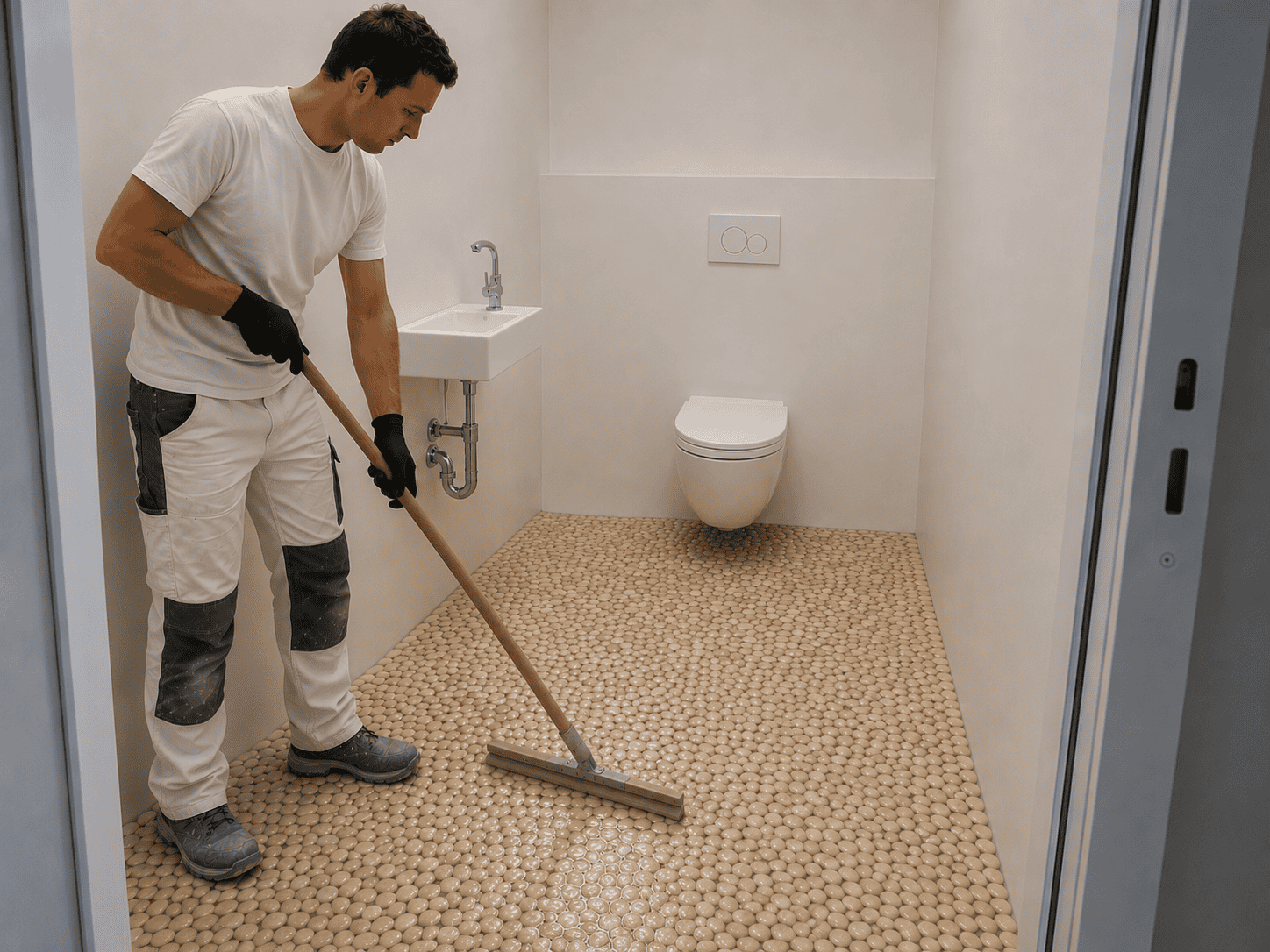 Beschichtung Gästebad Hochwertiger Industrieboden aus Epoxidharz mit modernem Design und langlebiger Oberfläche.