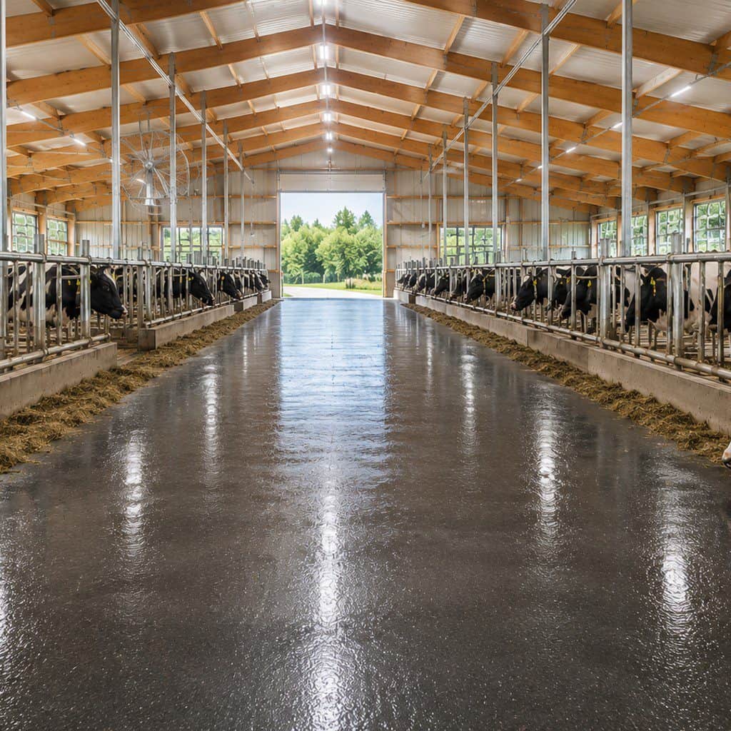 Industrieboden in einer landwirtschaftlichen Halle, ideal für Tierhaltung und landwirtschaftliche Nutzung.